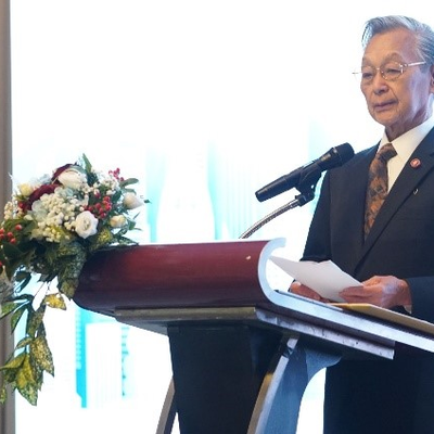 President of the National Assembly Speaker of the House of Representatives from 2019 to 2023 and Prime Minister of Thailand for two terms, Chuan Leekpai addressing conference delegates.
