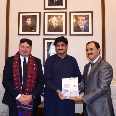 Mr. Ajaz Ali Khan, Ombudsman Sindh, presenting annual report 2022 to Syed Murad Ali Shah, Chief Minister Sindh