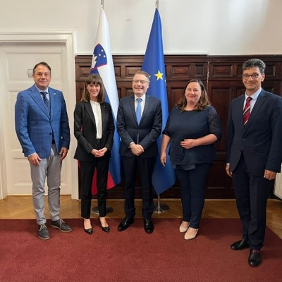 L to R: Minister Matej Arčon and Chief of Staff; Chief of Staff to the IOI President, Rebecca Poole; IOI President, Chris Field PSM; Human Rights Ombudsman of the Republic of Slovenia, Peter Svetina
