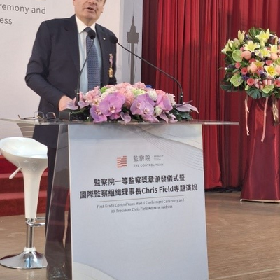 IOI President Chris Field PSM provides Keynote Address in the Control Yuan Auditorium