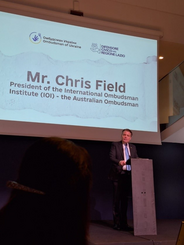 IOI President Chris Field PSM addressing guests at a special event in honour of Ukraine.