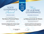 Good Governance Award given to selected organizations in 3 areas of the Ombudsman's mandate