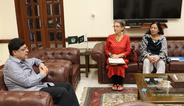 Hon’ble Ombudsman Punjab and Head of UNICEF'S child protection program discussing matters relating to the protection of children's rights.