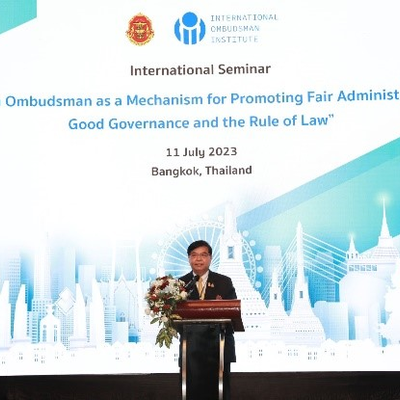 Chief Ombudsman of Thailand and Asia Region President, Somsak Suwansujarit addressing conference delegates.